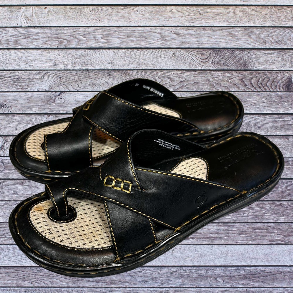 Born Black Leather Toe-Loop Slide Sandals